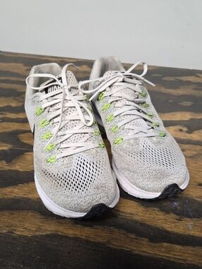 Nike White Gray Running Sneakers with Neon Green Accents